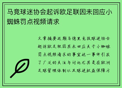 马竞球迷协会起诉欧足联因未回应小蜘蛛罚点视频请求